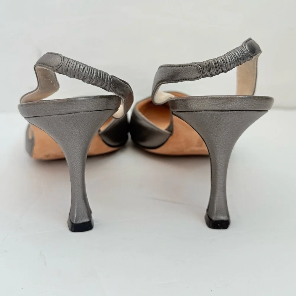 Manolo Blahnik Retro Gunmetal Grey 70mm Carolyne Slingback pumps EU 37.5